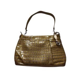 BRIGHTON Green Embossed Patent Leather Croc Satchel Purse